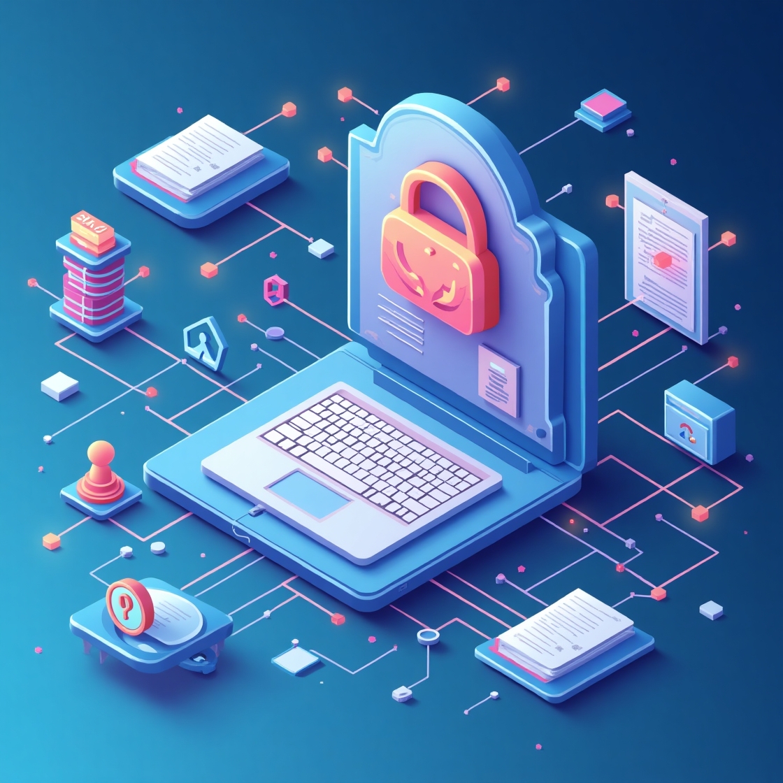 Isometrische 3D-Illustration zu nichtfinanziellen Informationen (NFI) mit ESG-Daten, Nachhaltigkeitsberichterstattung und Unternehmenskennzahlen.